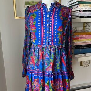 FARM Rio Vibrant Blue Parrot Floral Mini Dress